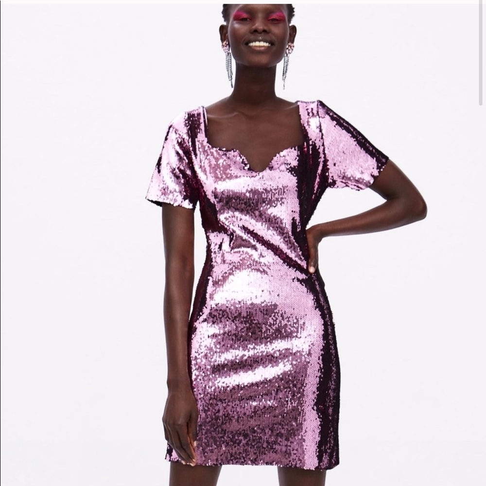 NWT ZARA Pink Sequin Mini Dress Small (NEW)